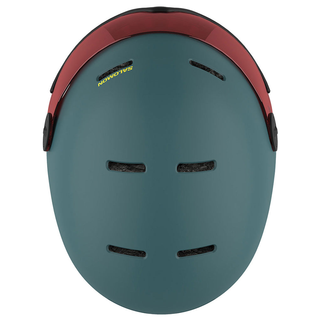 En Skihjelm, Orka Visor i farven North At/Un Fls rød set oppe fra