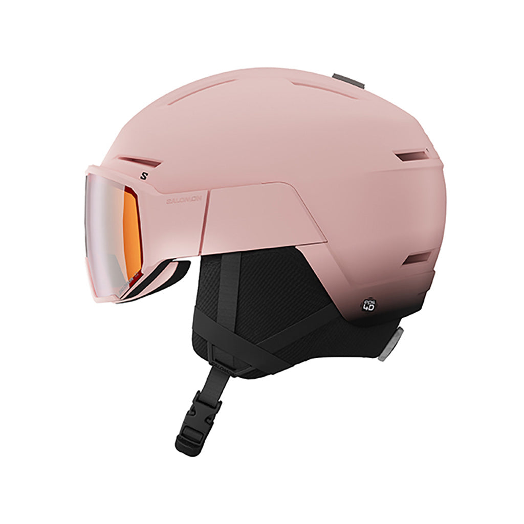 En Skihjelm, Osmo Heavenly i farven Pink sort/Univ set fra venstre side