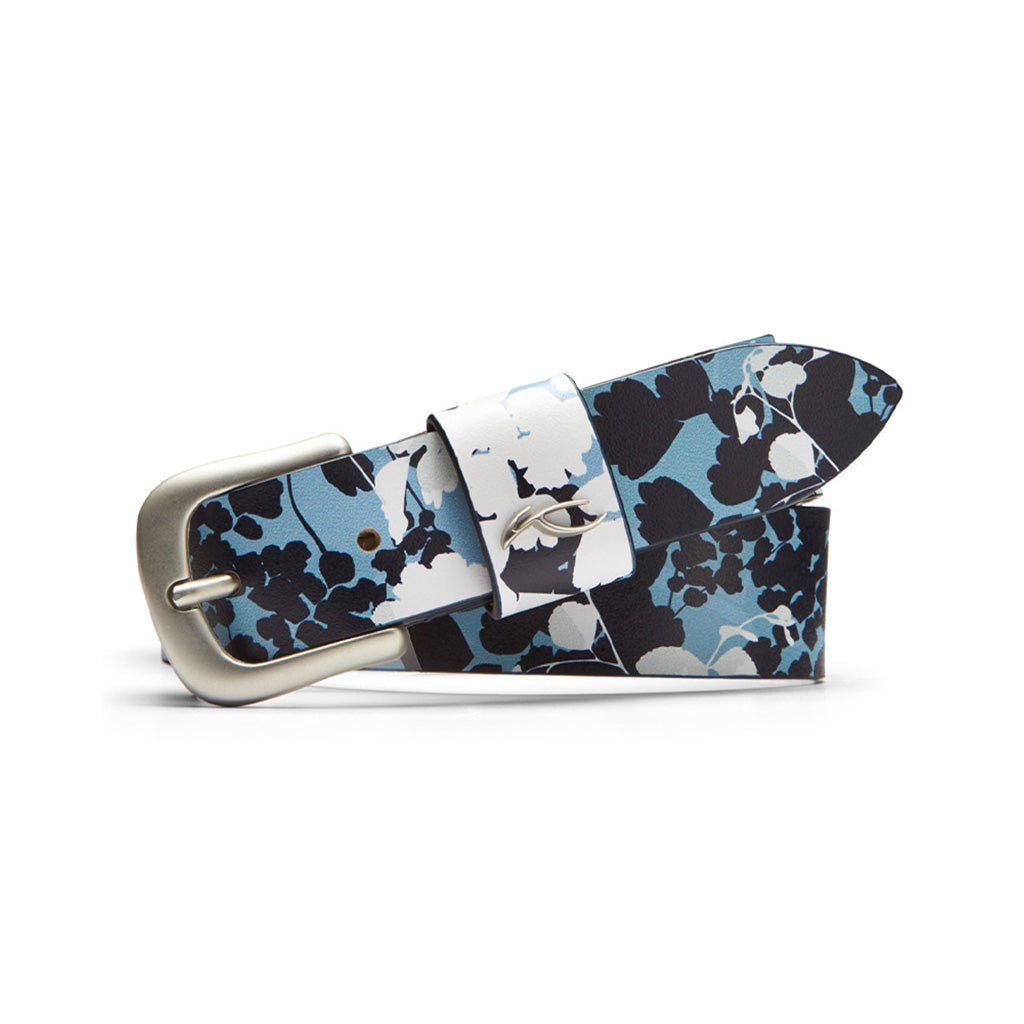 Printed Leather Belt i farven Atlanta blå / hvid