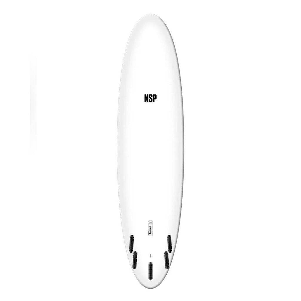 Et Surfboard, Elements Hdt Fun 7'2" i farven hvid Ftu set nede fra
