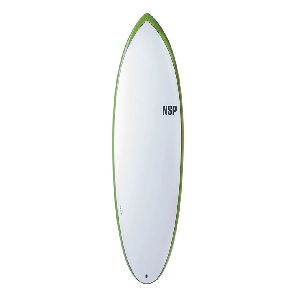 En Surfboard, Elements Hdt Hybrid 6'4 i farven Olive Ftu