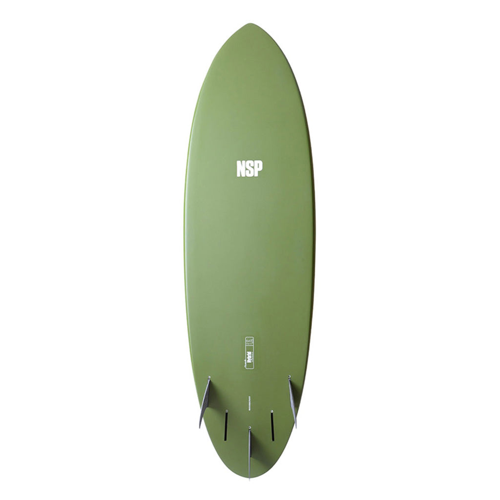 Et Surfboard, Elements Hdt Hybrid 6'6" i farven Olive Ftu set nedefra