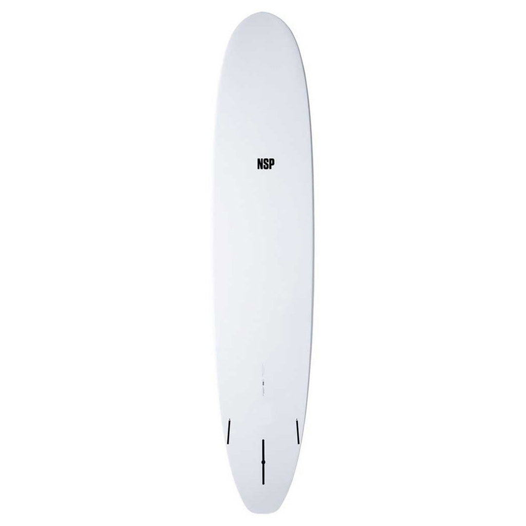 Et Surfboard, Elements Hdt Long 8'6 i farven hvid Ftu set nede fra