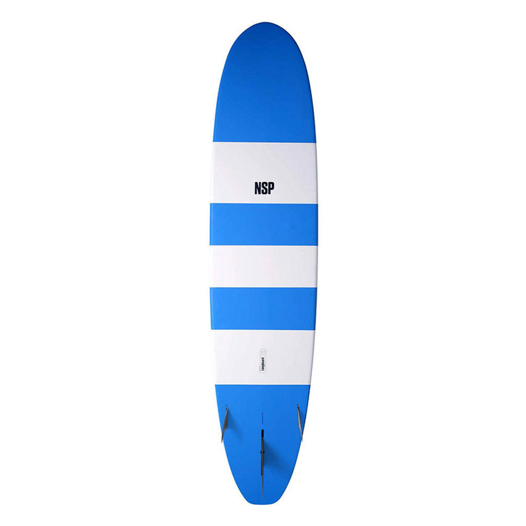Et Surfboard, Elements Hdt Long 8'0" i farven blå Stripes Ftu set nede fra