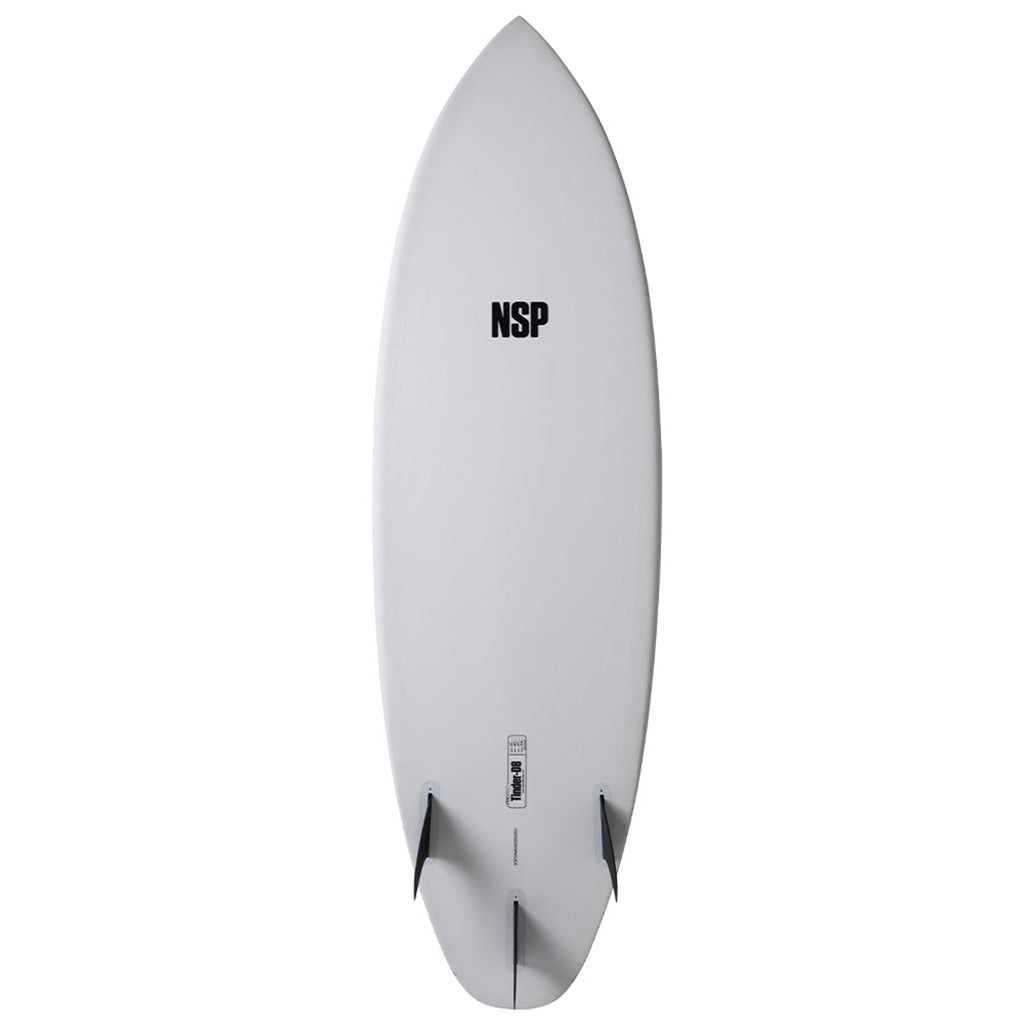 Et Surfboard, Nsp Protech Tinder-D8 6'2" i farven hvid Ftu set nede fra