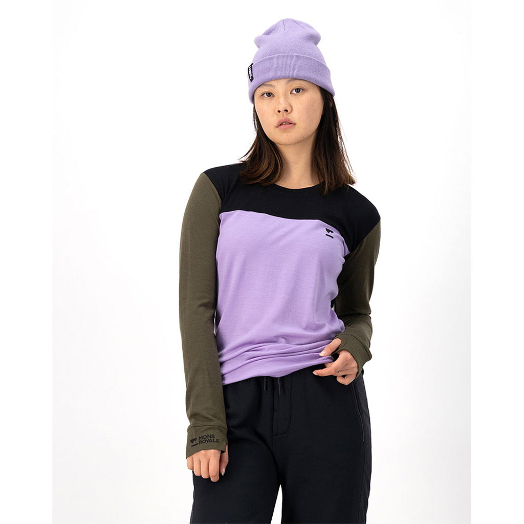 Yotei BF LS Midlayer i farven Lupin / Dark Olive / sort set forfra