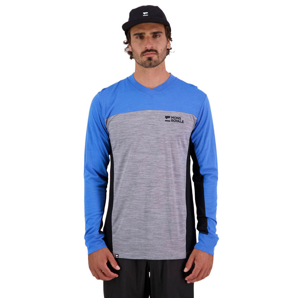 En Langærmet T-shirt, rødwood Enduro VLS i farven blå Gravel set forfra