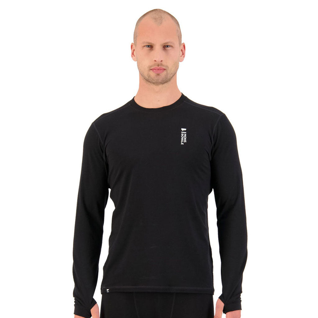 Skiundertøj, Cascade Merino Flex 200 LS i farven sort set forfra