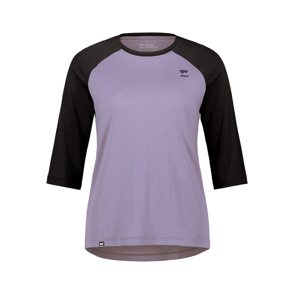 En T-Shirt, Tarn Merino Shift Raglan 3/4 i farven Thistle / sort