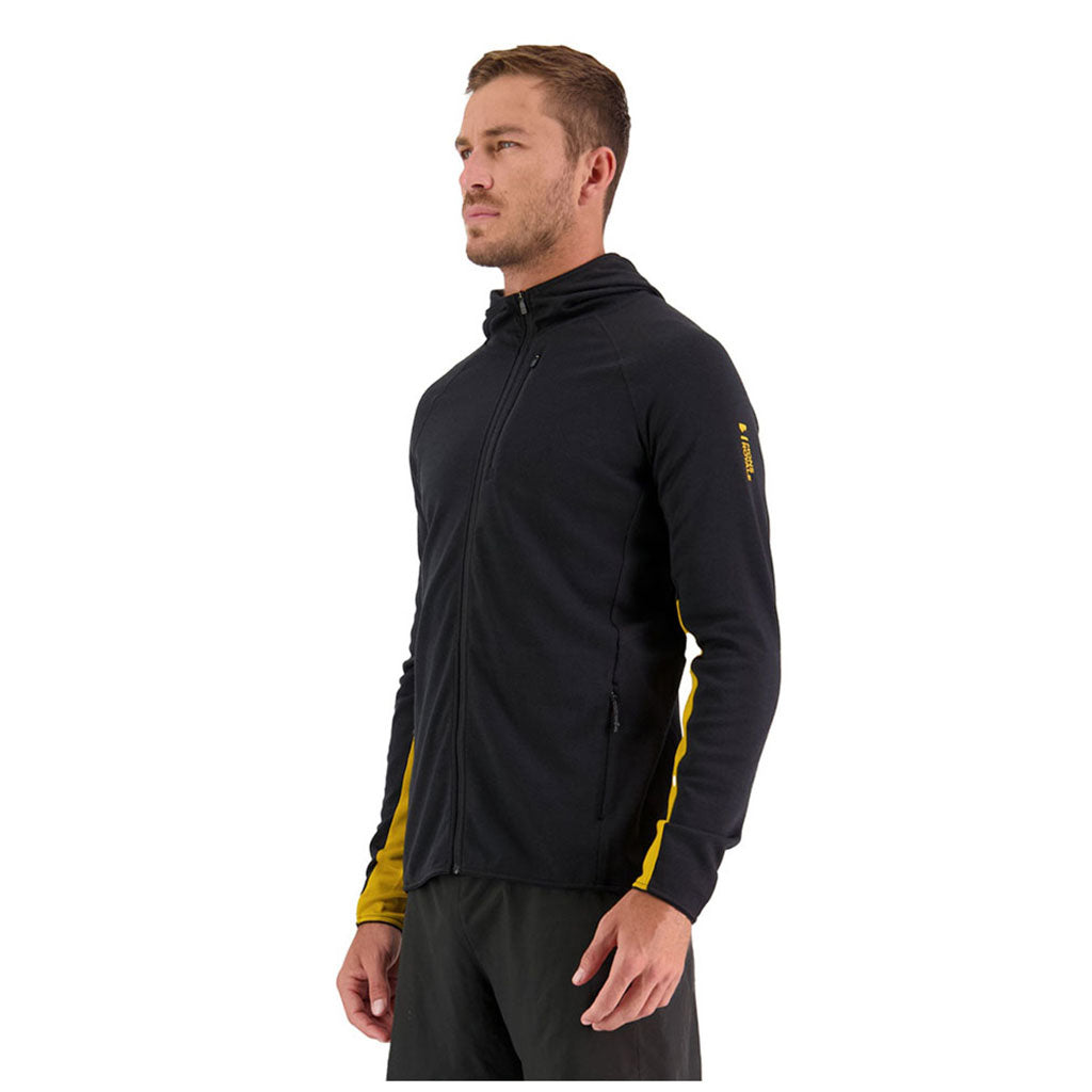 Approach Merino Shift Fleece Hood Midlayer i farven sort set forfra med skrå vinkel