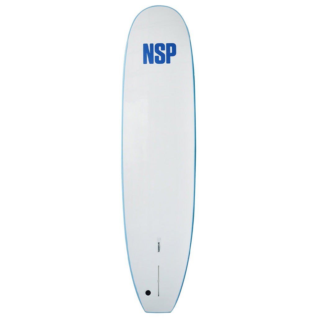 Et Surfboard, Teacher'S Pet 8'4" Softboard i farven blå set nede fra